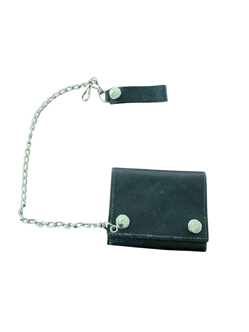 Vintage Black Faux Leather Trifold Chain Wallet with Snap Closure - Unisex